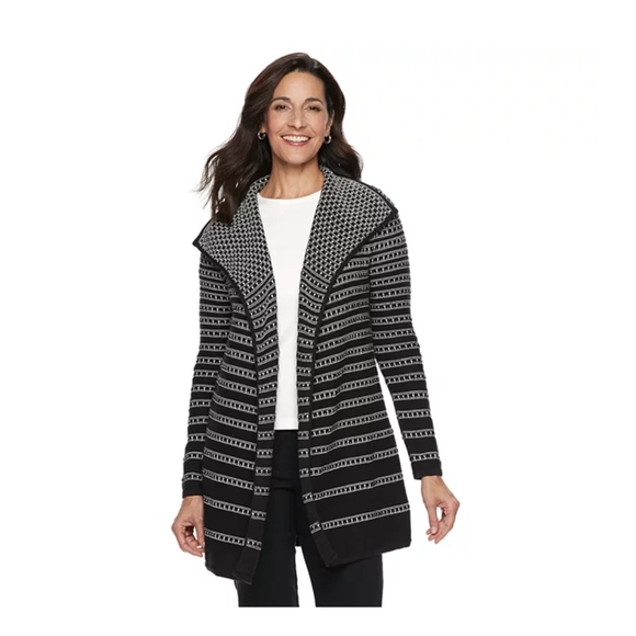 Sweaters - Black and White Cotton Cardigan Size Small